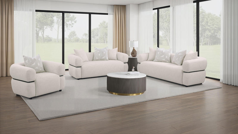 Jeanette 84-inch Fabric Upholstered Round Arm Sofa Beige - 508961