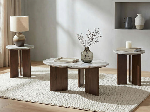 Jenna 3-piece Round Marble Top Coffee Table Set Brown - 706168-S3