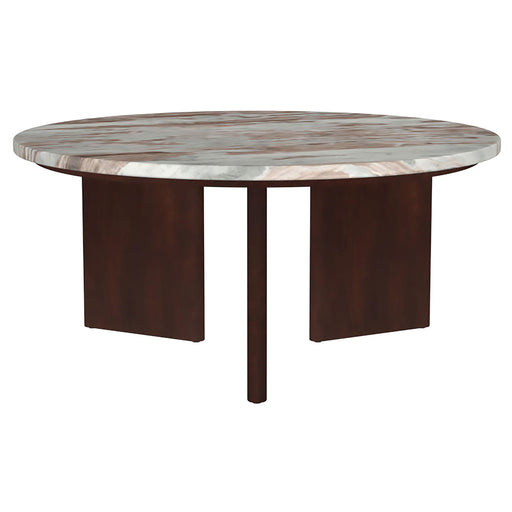 Jenna 35-inch Round Marble Top Cocktail Coffee Table Brown - 706168