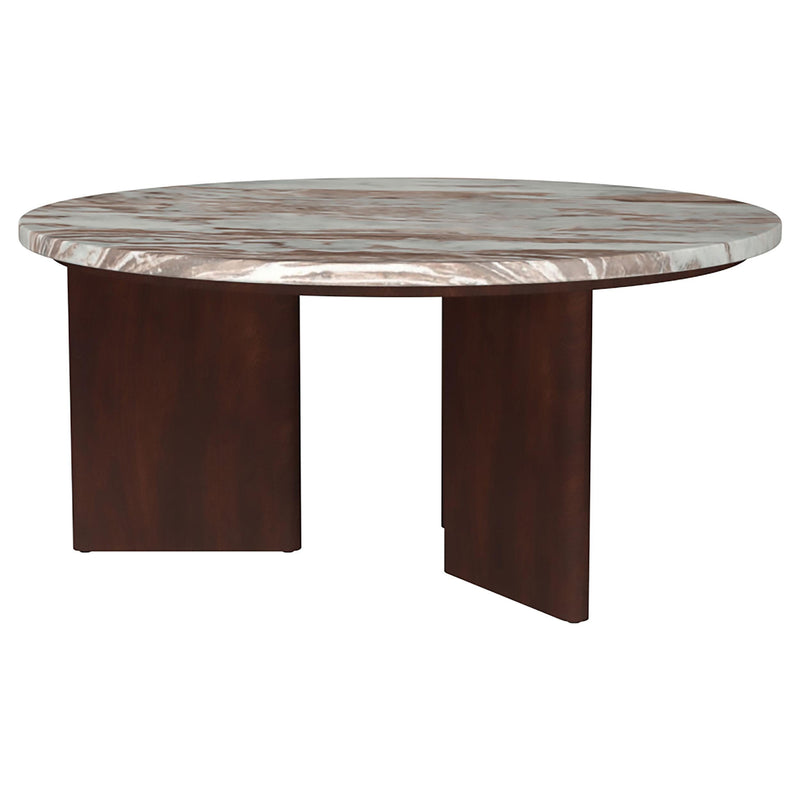 Jenna 35-inch Round Marble Top Cocktail Coffee Table Brown - 706168