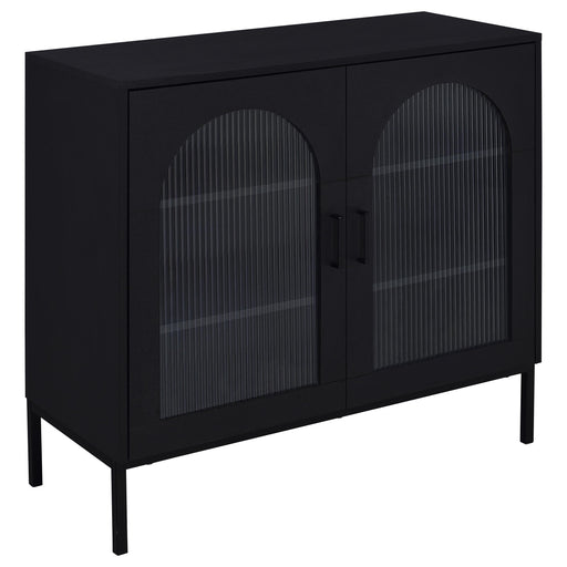 Jess 2-door Arched Fluted Glass Accent Cabinet Black - 950420