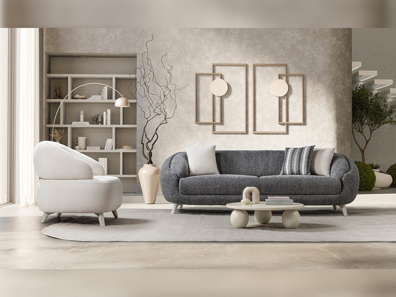 Jesse 3-pieces (Sofa & Loveseat & Chair) Livingroom Set - Cream in Cream - Black - 200-ST-SOFT15-CR-321