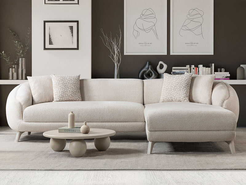 Jesse Sectional Sofa - Walnut in Cream - 200-ST-JES-İSTANBUL01-WAL-S
