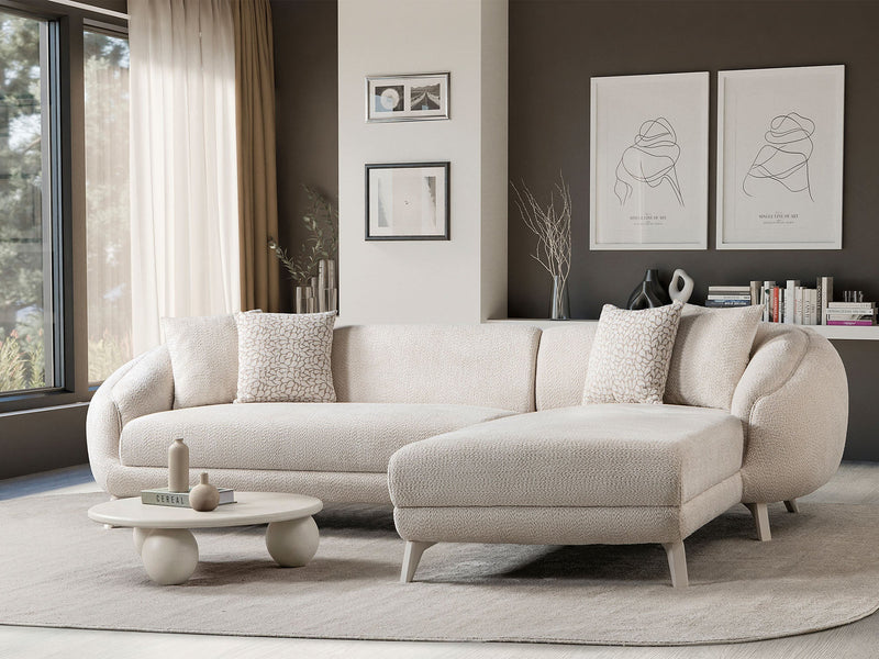 Jesse Sectional Sofa - Walnut in Cream - 200-ST-JES-İSTANBUL01-WAL-S