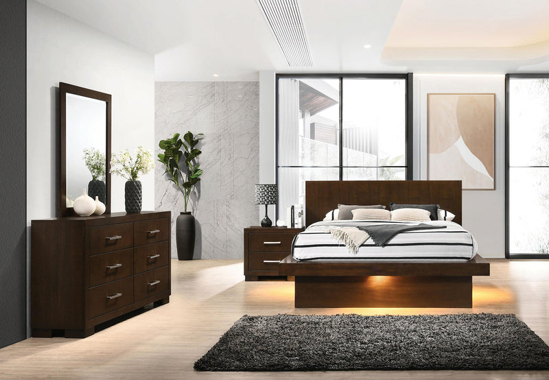 Jessica 4-piece Eastern King LED Bedroom Set Cappuccino - 200711KE-S4