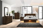Jessica 5-piece Eastern King LED Bedroom Set Cappuccino - 200711KE-S5