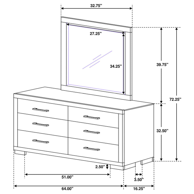 Jessica 6-drawer Dresser with Mirror Cappuccino - 200713M
