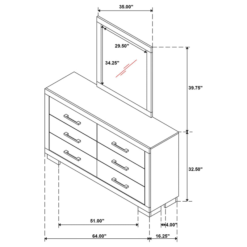 Jessica 6-drawer Dresser with Mirror Snow White - 202993M