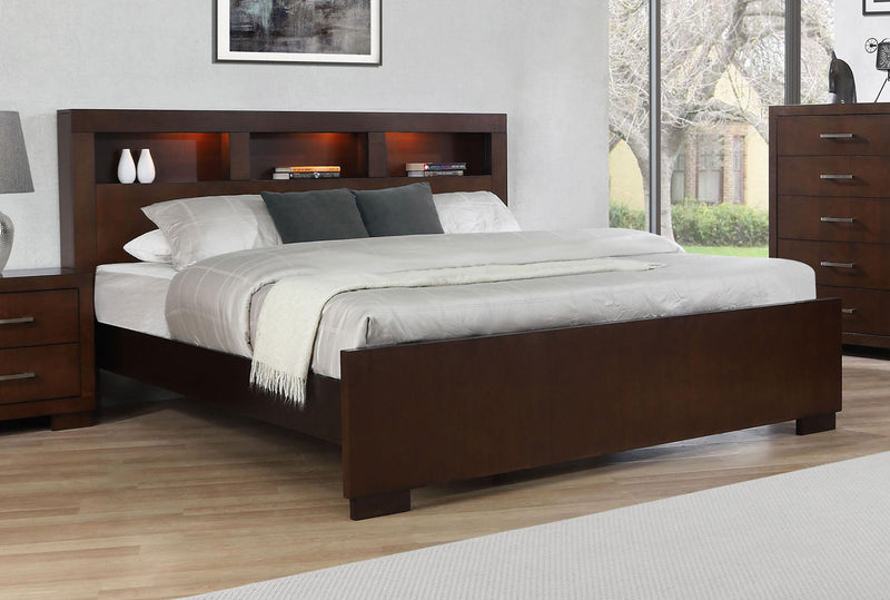 Jessica California King LED Storage Bookcase Bed Cappuccino - 200719KW