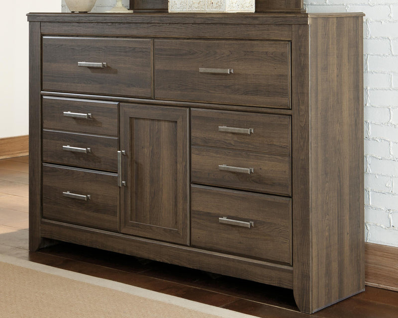 Juararo Dark Brown King Panel Bed, Dresser, Chest and 2 Nightstands - B251B39