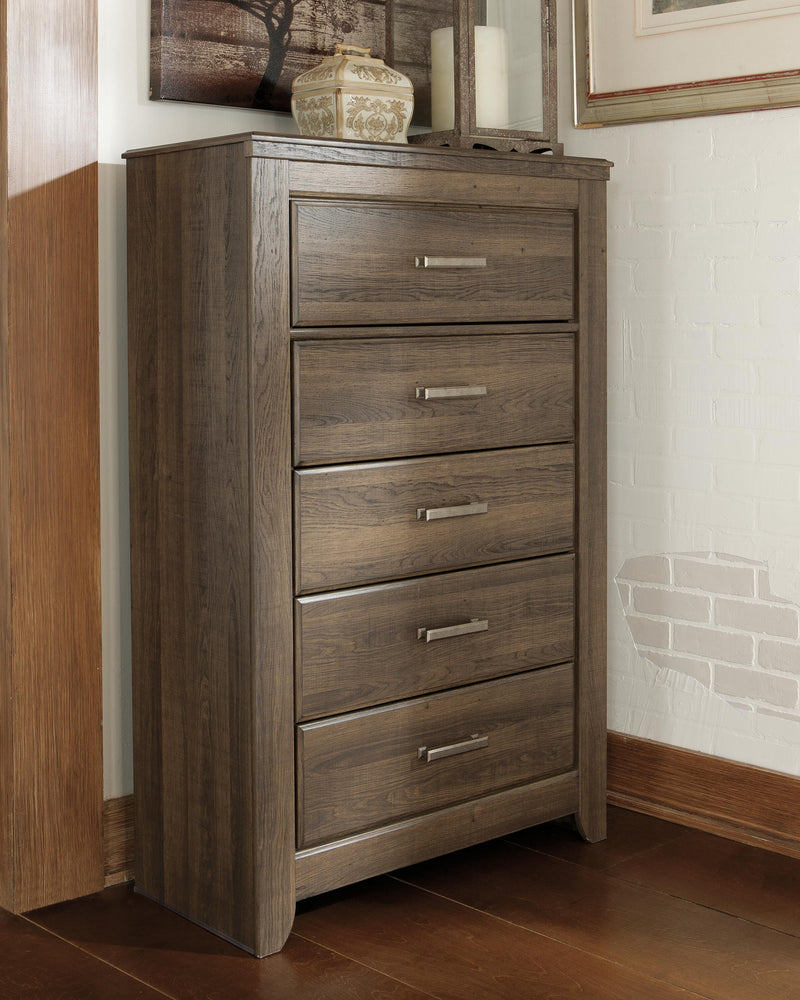 Juararo Dark Brown King Panel Bed, Dresser, Chest and 2 Nightstands - B251B39