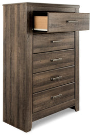 Juararo Dark Brown King Panel Bed, Dresser, Chest and 2 Nightstands - B251B39