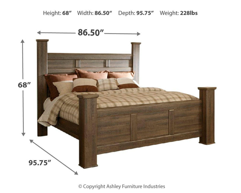 Juararo Dark Brown King Poster Bed, Chest and Nightstand - B251B34
