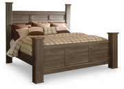 Juararo Dark Brown King Poster Bed, Chest and Nightstand - B251B34