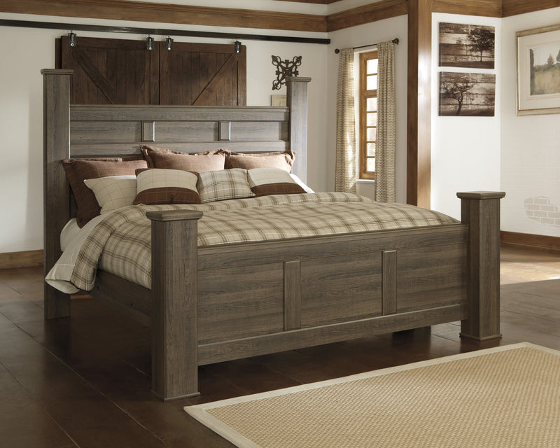 Juararo Dark Brown King Poster Bed - Lara FurnitureKing Bed