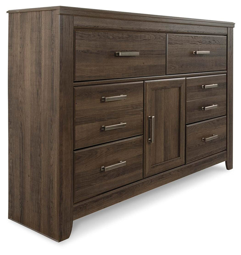 Juararo Dark Brown Queen Poster Bed, 2 Dressers, Mirror and 2 Nightstands - B251B41