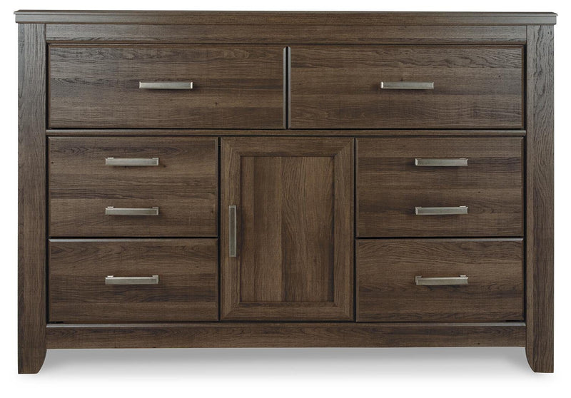 Juararo Dark Brown Queen Poster Bed, Dresser and Chest - B251B44
