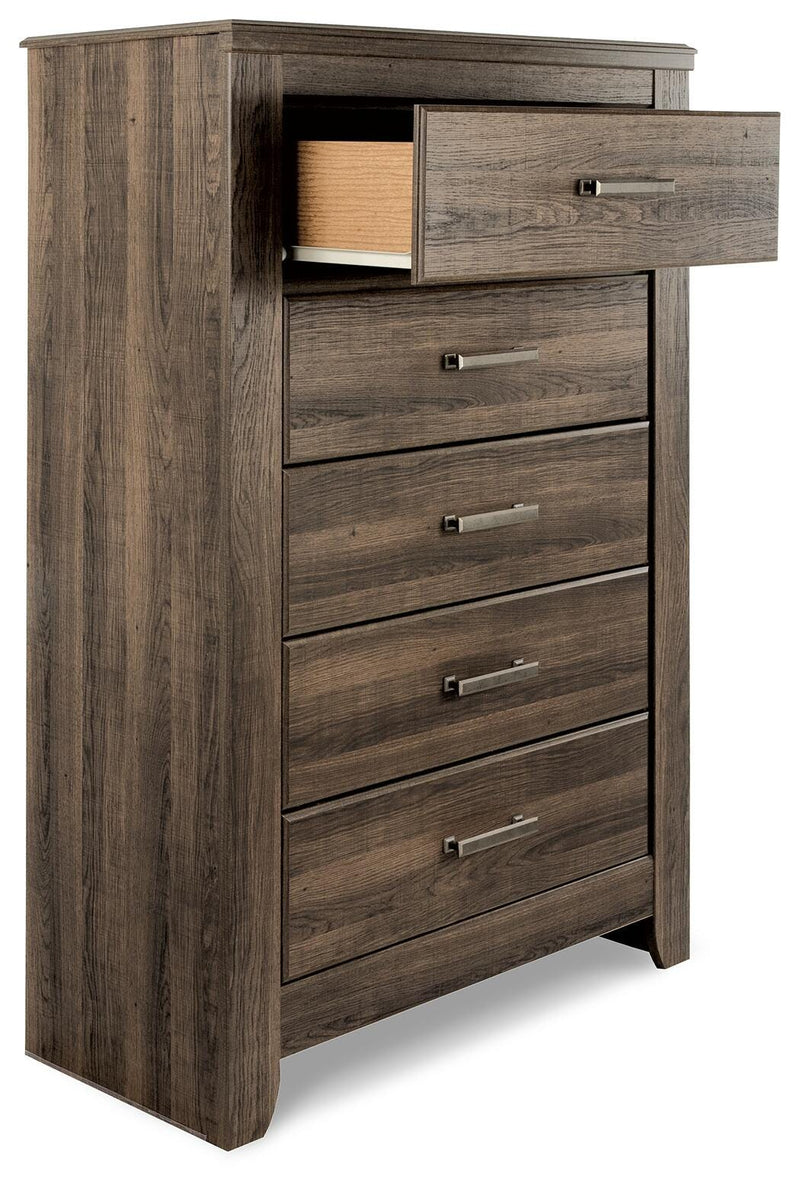 Juararo Dark Brown Queen Poster Bed, Dresser and Chest - B251B44