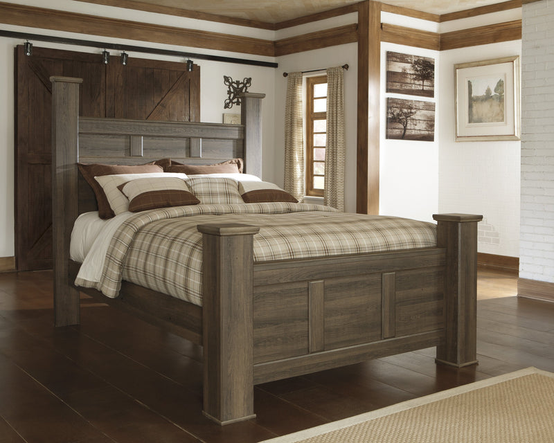 Juararo Dark Brown Queen Poster Bed - Lara FurnitureQueen Bed