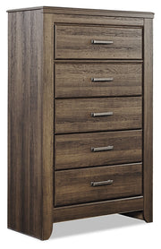 Juararo King Panel Bed with Mirrored Dresser, Chest and 2 Nightstands in Dark Brown - PKG004074