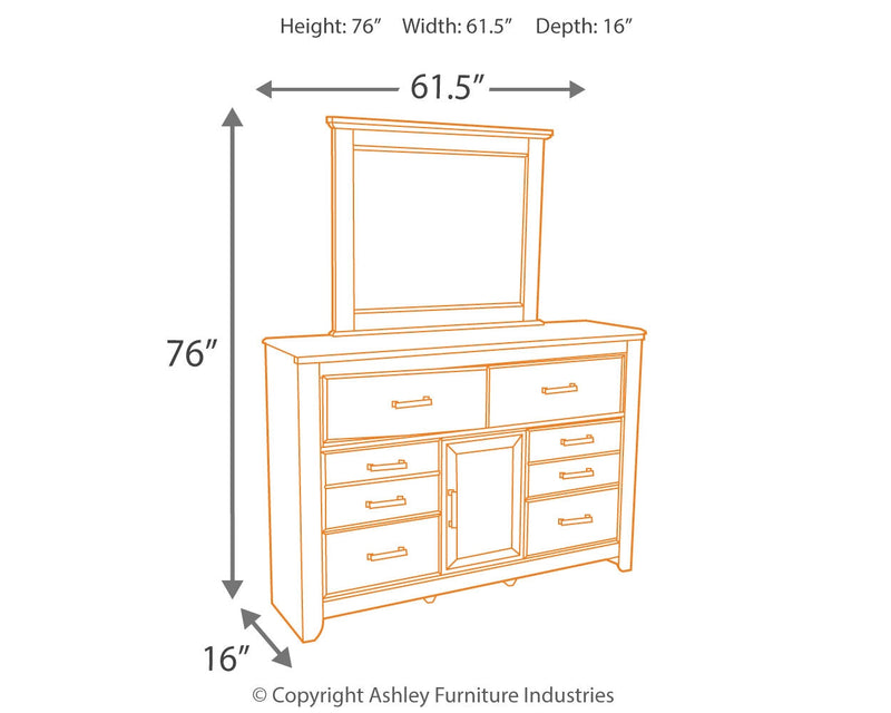 Juararo Queen Panel Headboard Bed with Mirrored Dresser and Chest in Dark Brown - PKG004026