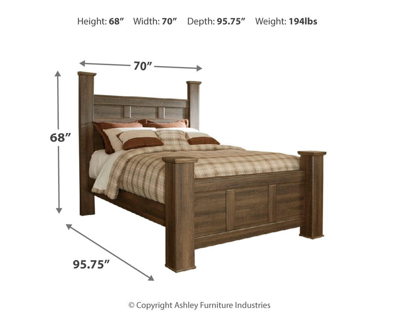Juararo Queen Poster Headboard with Mirrored Dresser and Nightstand in Dark Brown from Ashley - Lara Furniture