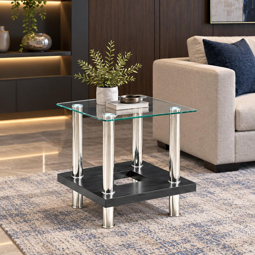 Jubilee - Black End Table with Glass Top, Storage Shelf and Chrome Legs - T522-E Table