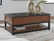 Kallari Warm Brown/Black Lift-Top Coffee Table - T737-9