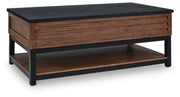 Kallari Warm Brown/Black Lift-Top Coffee Table - T737-9