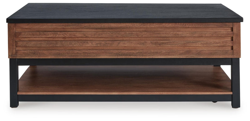 Kallari Warm Brown/Black Lift-Top Coffee Table - T737-9