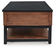 Kallari Warm Brown/Black Lift-Top Coffee Table - T737-9