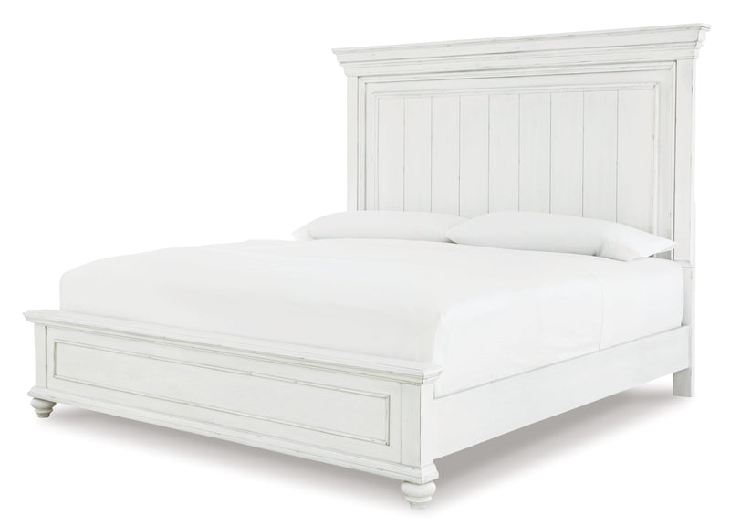 Kanwyn King Panel Bed with Mirrored Dresser and 2 Nightstands in Whitewash - PKG007948
