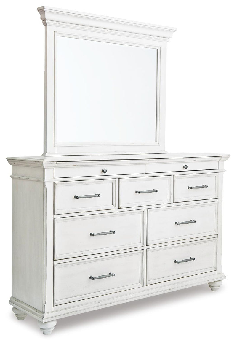 Kanwyn Whitewash King Panel Bed, Dresser, Mirror and 2 Nightstands - B777B31