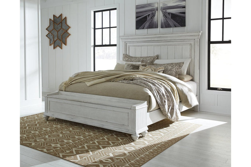 Kanwyn Whitewash King Panel Bed with Storage Bench - Lara FurnitureKing Bed