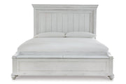 Kanwyn Whitewash King Panel Bed with Storage Bench - Lara FurnitureKing Bed