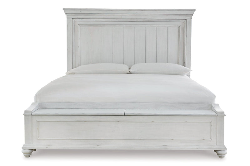 Kanwyn Whitewash King Panel Bed with Storage Bench - Lara FurnitureKing Bed