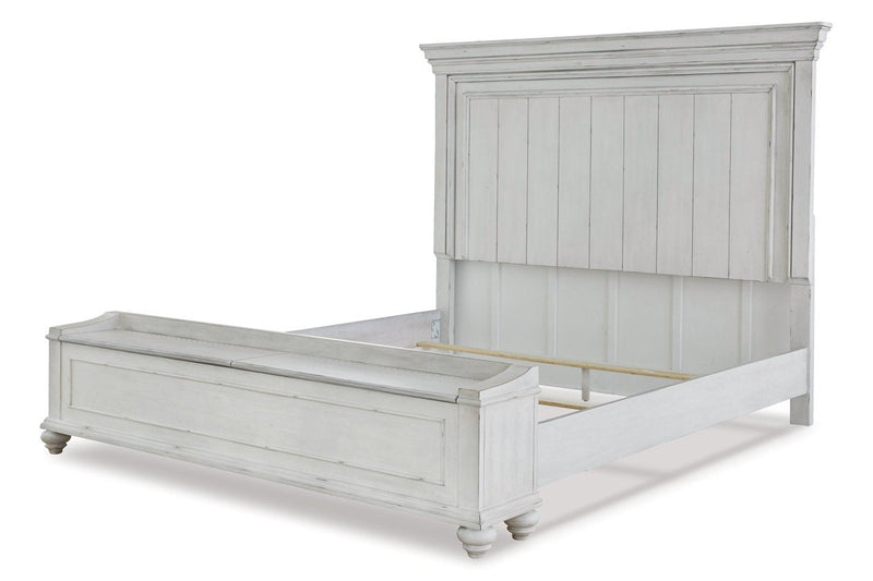Kanwyn Whitewash King Panel Bed with Storage Bench - Lara FurnitureKing Bed