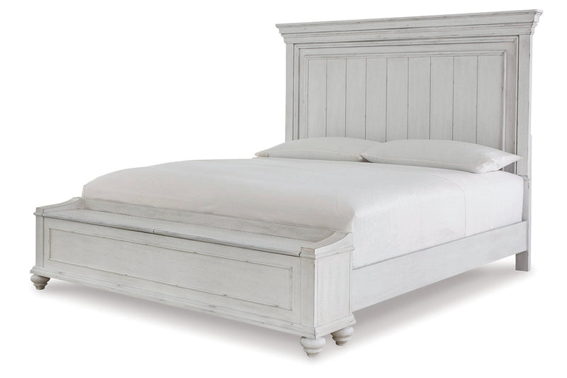 Kanwyn Whitewash King Panel Bed with Storage Bench - Lara FurnitureKing Bed