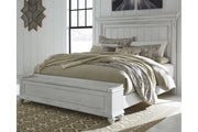 Kanwyn Whitewash King Panel Bed with Storage Bench - Lara FurnitureKing Bed