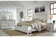 Kanwyn Whitewash King Panel Bed with Storage Bench - Lara FurnitureKing Bed