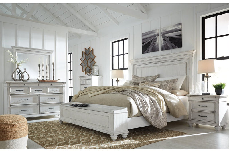 Kanwyn Whitewash King Panel Bed with Storage Bench - Lara FurnitureKing Bed