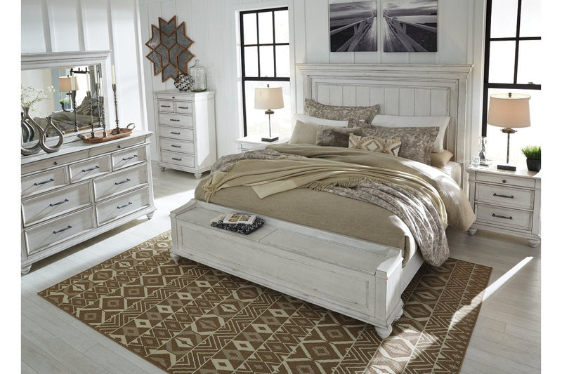 Kanwyn Whitewash King Panel Bed with Storage Bench - Lara FurnitureKing Bed