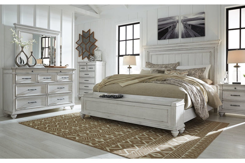 Kanwyn Whitewash King Panel Bed with Storage Bench - Lara FurnitureKing Bed
