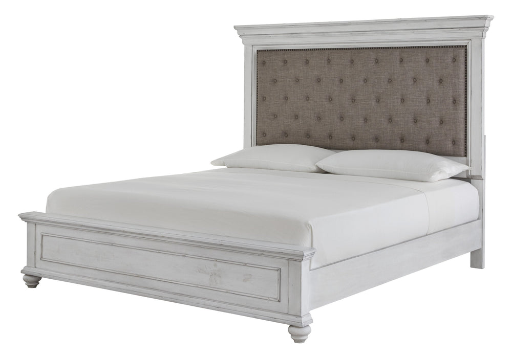 Kanwyn Whitewash King Upholstered Panel Bed - Gate FurnitureKing Bed