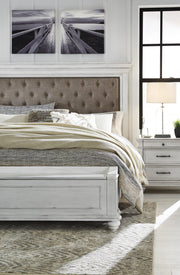 Kanwyn Whitewash King Upholstered Panel Bed - Gate FurnitureKing Bed