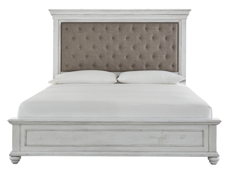 Kanwyn Whitewash King Upholstered Panel Bed - Gate FurnitureKing Bed