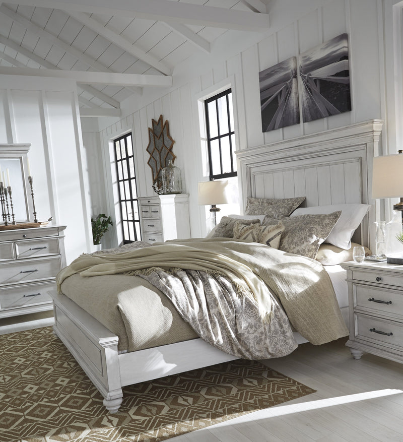 Kanwyn Whitewash Queen Panel Bed - Lara FurnitureQueen Bed