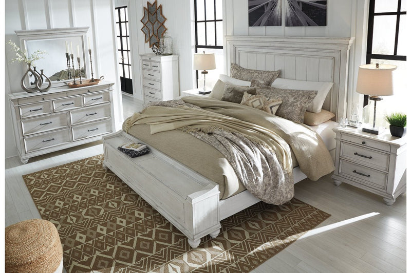 Kanwyn Whitewash Queen Panel Bed with Storage Bench - Gate FurnitureQueen Bed
