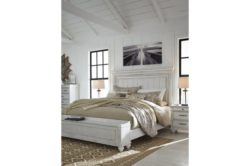 Kanwyn Whitewash Queen Panel Bed with Storage Bench - Gate FurnitureQueen Bed
