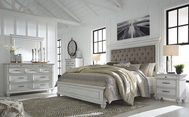 Kanwyn Whitewash Queen Upholstered Panel Bed - Gate FurnitureQueen Bed